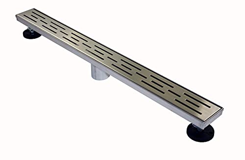 ZA Linear Shower Drain - 33 Inch Brick Pattern - Brushed Stainless Steel - Hair Strainer - Leveling Feet - Threaded Adapter - Sleek and Modern Design - size: 33 inch