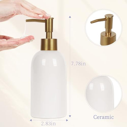 Natheeph 2PC 14OZ Ceramic Soap Dispenser Can Fill Hand Soap (White+Green) | Refillable Shampoo/Lotion/Liquid/Soap Dispenser for Bathroom, Dish Soap/Detergent for Kitchen, Soap Pump Dispenser Bottle - color: White+green
