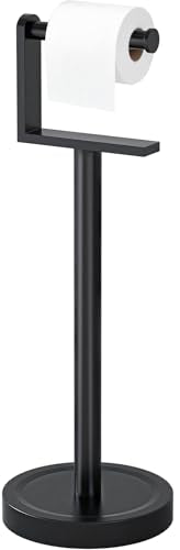 Heavy Duty Toilet Paper Holder Stand, Stable Weighted Base Toilet Paper Holder Free Standing, Stainless Steel Bathroom Free Standing Toilet Paper Roll Holder, Matte Black Tissue Rack - color: Black