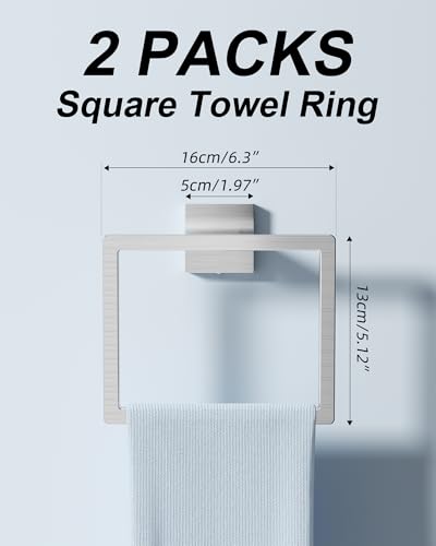 10-Piece Brushed Nickel Bathroom Hardware Set with 16" Towel Bar, Toilet Paper Holder, Towel Rings & Robe Hooks, Stainless Steel Square Bathroom Accessories Kit Wall Mounted - color: Brushed Nickel-16inch