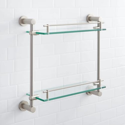 Signature Hardware 296467 Ceeley 17" Two-Tier Glass Shelf - color: Brushed Nickel