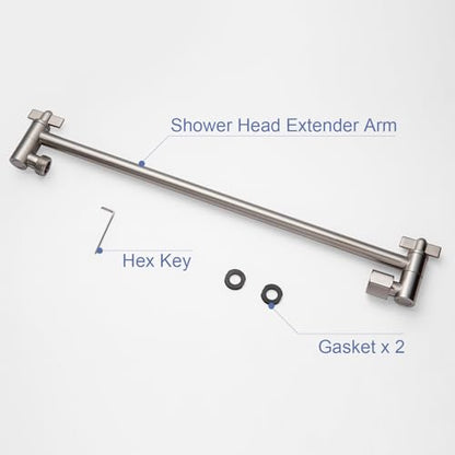 OFFO Shower Head Extension Arm, 16 in Shower Extension Arm with Locking Nut, Adjustable Shower Arm Extender, G1/2 Connector for Fixed Shower Head & Handheld Showerhead, Brushed Nickel - color: Brushed Nickel, style: 16 in