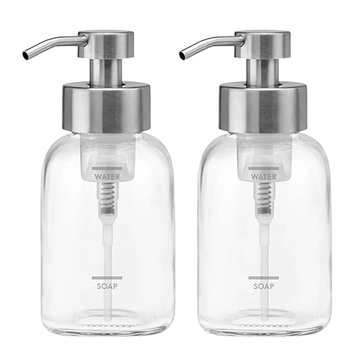 Grove Co. Foaming Soap Dispenser Set, 2 x 12oz Glass Bottles, Reusable | Pair with our Foaming Soap Refills; Stainless Steel Pump; No plastic waste; Reusable dispenser; Refill format - color: Clear, size: 24 Ounce ( Pack of 2)