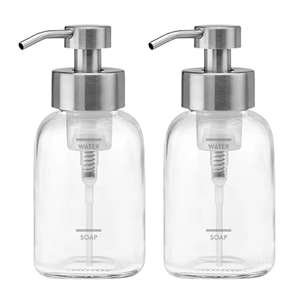Grove Co. Foaming Soap Dispenser Set, 2 x 12oz Glass Bottles, Reusable | Pair with our Foaming Soap Refills; Stainless Steel Pump; No plastic waste; Reusable dispenser; Refill format - color: Clear, size: 24 Ounce ( Pack of 2)