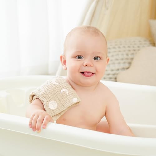 Bearmoss 12 Pack Baby Muslin Washcloths, 100% Cotton 10"x10" Face Towels | Soft Absorbent Bath Wash Cloths and Burp Cloths for Newborn Infants Kids Girls & Boys (Apricot) - color: Apricot