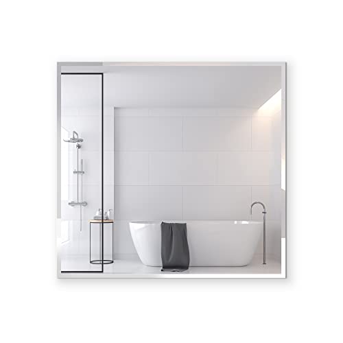 36 Inch Square Frameless Bathroom Vanity Mirror with Beveled Edge - Shatterproof Wall Mounted Decorative Glass with Safety Backing for Living Room Bedroom Hallway Entryway - Fab Glass and Mirror - size: 36"L x 36"W, style: Square