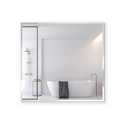 36 Inch Square Frameless Bathroom Vanity Mirror with Beveled Edge - Shatterproof Wall Mounted Decorative Glass with Safety Backing for Living Room Bedroom Hallway Entryway - Fab Glass and Mirror - size: 36"L x 36"W, style: Square
