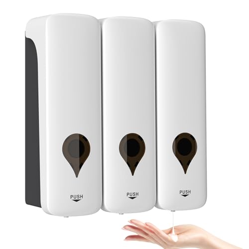 Shampoo and Conditioner Dispenser, 3 Chamber 3x300ml, Wall Mount, No Drill | Refillable Body Wash and Shower Soap Dispenser Set for Bathroom Hotel Kitchen Home - color: White 3-pack