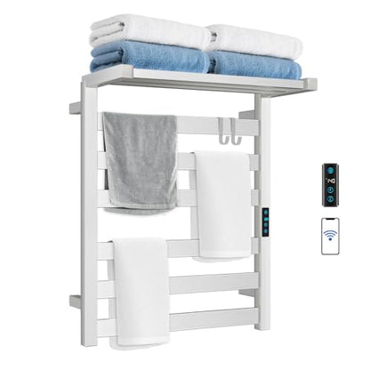WiFi Heated Towel Rack Wall Mounted, Electric Towel Warmer, Brushed Nickel | WiFi App Remote, Foldable Space-Saving Bracket, Child Lock, 5 Temp Levels, 1–24H Timer, LED Display, Stainless Steel, Plug-in - color: Brushed Nickel