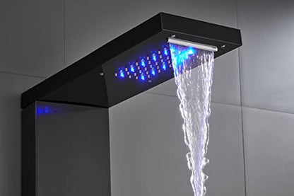 ELLO&ALLO Stainless Steel Shower Panel Tower LED Head Shower Faucet Rain Massage System with Body Jets, Black