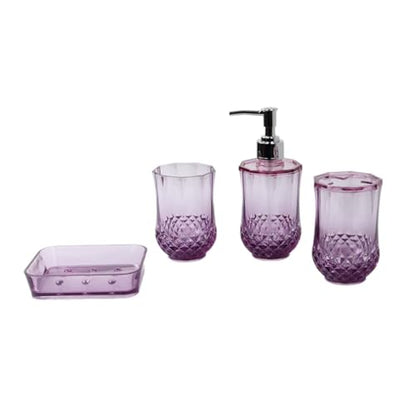 4 Pieces Toothbrush Holder Soap Dispenser Apartment Essentials Acrylic Soap Dish Bathroom Accessories Set for Countertop, Purple