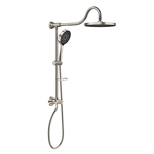 Tearel 9 Inches Rainfall Shower Head and Handheld Showerhead Combo Shower System with Slide Bar, Brushed Nickel - color: Brushed Nickel
