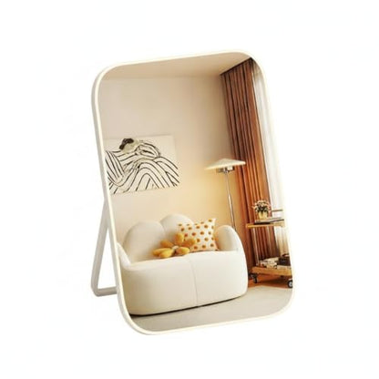 Fits Bedroom and Bathroom Countertops, Foldable Wood Frame Vanity Mirror with Adjustable Angle, Compact Glass Desktop Mirror for Daily Use