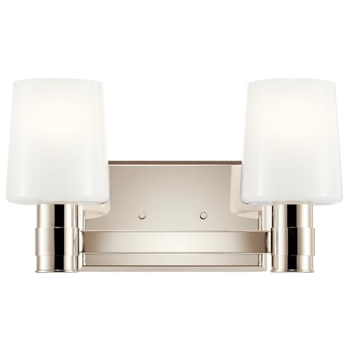 Kichler Adani 2-Light Bathroom Vanity Light, Polished Nickel | Modern vanity light with opal glass for bathrooms and powder rooms (14.5" x 8.25"), 55175PN - color: Polished Nickel, size: 14.5"