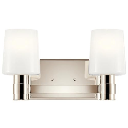 Kichler Adani 2-Light Bathroom Vanity Light, Polished Nickel | Modern vanity light with opal glass for bathrooms and powder rooms (14.5" x 8.25"), 55175PN - color: Polished Nickel, size: 14.5"