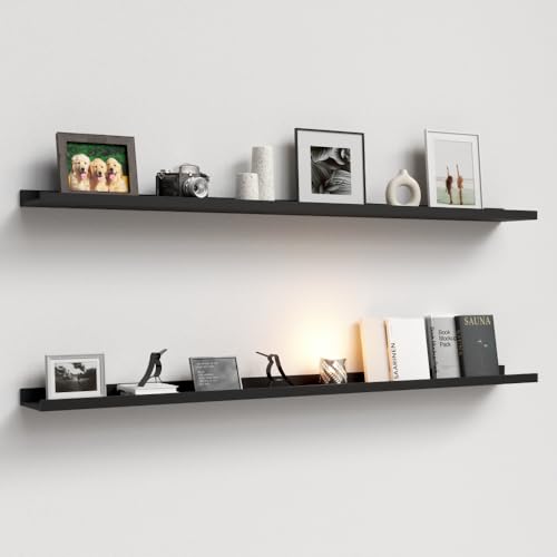 Boswillon Floating Shelves Set of 2, Long Wall Shelf with Lip, 56in, Black | Display Ledge Shelf for Room Wall, Wall Decor Shelves for Bathroom, Living Room, Bedroom, Kitchen, Nursery Room, Modern, Wood - color: Black, size: 55.1 in