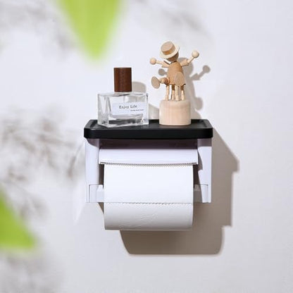 Black Toilet Paper Holder with Shelf, Matte Black Toilet Paper Holder with Shelf, Black Square Toilet Paper Holder for Bathroom - color: Abs Black&white, size: Single