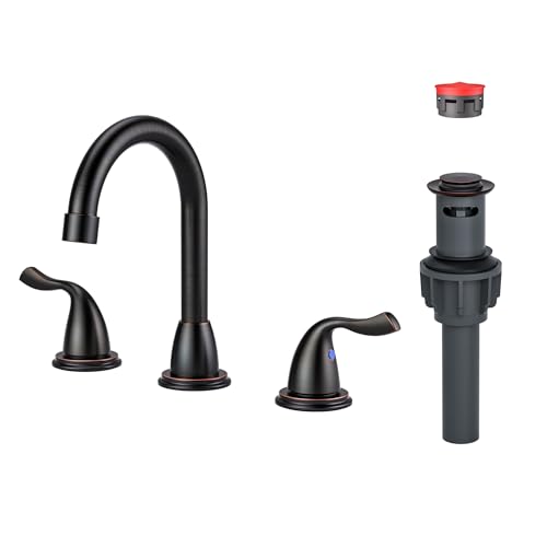 ARCORA Oil Rubbed Bronze Bathroom Faucet 3 Hole, Widespread Bathroom Faucet | Lead-Free Vanity Faucet with 360° Swivel Spout, 2 Handles Oil Rubbed Bronze Bathroom Sink Faucet with Drain and Supply Lines - color: Oil Rubbed Bronze, size: 8 Inch Widespread