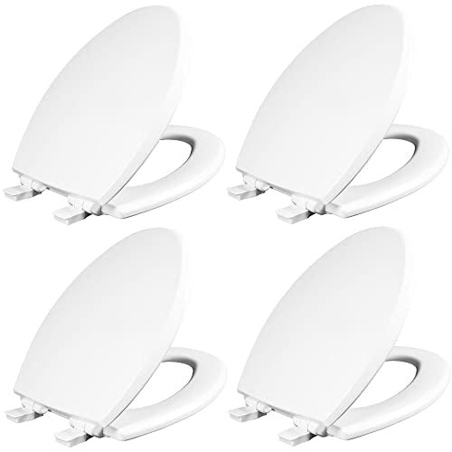 Mayfair Cassel Slow Close Toilet Seat, Easy Clean, Non Slip Premium Wood Seat, Easy Install, Made in USA, Elongated, White, 4-Pack - size: Elongated, style: 4 - Toilet Seats
