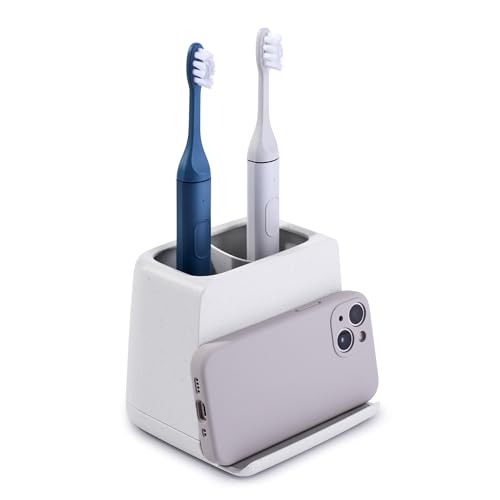 YouCopia The Ledge Toothbrush Holder, 2-Slot, Bathroom Vanity Counter Organizer with Cord Slots, Removable Base and Storage for Phones, Toothpaste and Accessories - size: 2-Slot