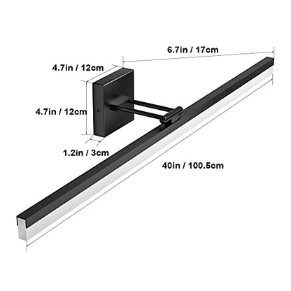 Ralbay 40" Modern LED Matte Black Bathroom Vanity Light 24W Adjustable Black Vanity Lighting Modern LED Bathroom Vanity Light Fixtures Over Mirror (6000K Cool White Light) - color: Black, size: 40 inch
