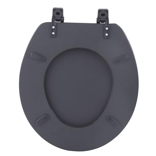 PowerSellerUSA Vinyl Round Soft Toilet Seat, Adjustable Hinges Toilet Seats with Non Slip Grip Tight Bumpers, Standard Heavy Duty Plastic Bathroom Toilet Seat Close Lid Set, Black - color: Black - Vinyl, size: 17" Standard