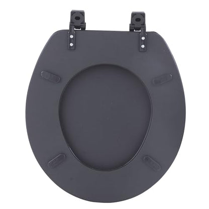 PowerSellerUSA Vinyl Round Soft Toilet Seat, Adjustable Hinges Toilet Seats with Non Slip Grip Tight Bumpers, Standard Heavy Duty Plastic Bathroom Toilet Seat Close Lid Set, Black - color: Black - Vinyl, size: 17" Standard