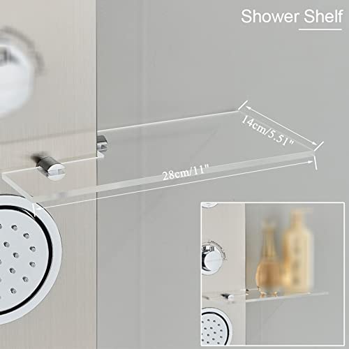 Brushed Multi Rain Shower Panel Tower - Wall-Mount Complete Shower Column with Body Jets & Shower Shelf for Luxurious Spa Experience