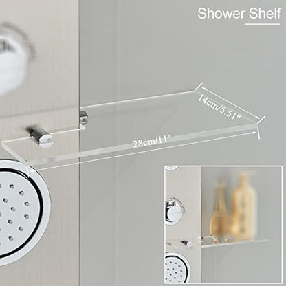 Brushed Multi Rain Shower Panel Tower - Wall-Mount Complete Shower Column with Body Jets & Shower Shelf for Luxurious Spa Experience