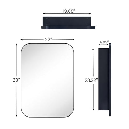 TEHOME Black Rectangle Bathroom Medicine Cabinet with Mirror Matt Black Recessed and Surface Mount Stainless Steel Metal Framed Rounded Rectangular Bathroom Cabinet with Mirror 22x30'' - size: 22 x 30''