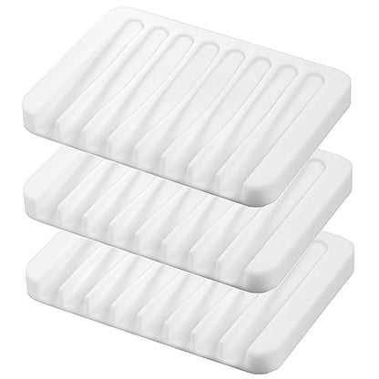 Self Draining Soap Dishes, 3 Pcs Silicone Soap Saver, Waterfall Drainer Soap Holder for Bathroom, Extend Soap Life, Keep Soap Bars Dry Clean & Easy Cleaning (White) - color: White