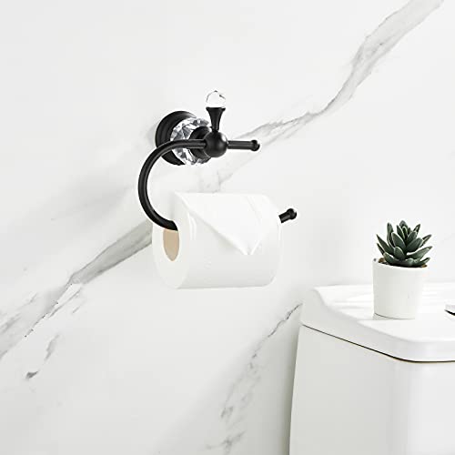 WOLIBEER Crystal Towel Ring,Matte Black Toilet Paper Holder Stand Hand Towel Holder Towel Hook Tissue Roll Paper Holder Towel Hanger Bathroom Hardware 2 Pieces Sets Wall Mounted - color: Black