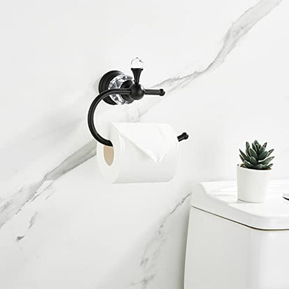 WOLIBEER Crystal Towel Ring,Matte Black Toilet Paper Holder Stand Hand Towel Holder Towel Hook Tissue Roll Paper Holder Towel Hanger Bathroom Hardware 2 Pieces Sets Wall Mounted - color: Black