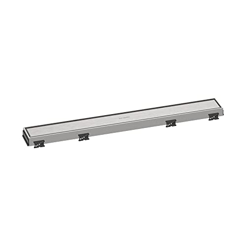 hansgrohe RainDrain Match Linear Tileable Shower Drain for 23 5/8" Rough with Height Adjustable Frame in Brushed Stainless Steel, Stainless Steel Rectangle Shower Floor Drain