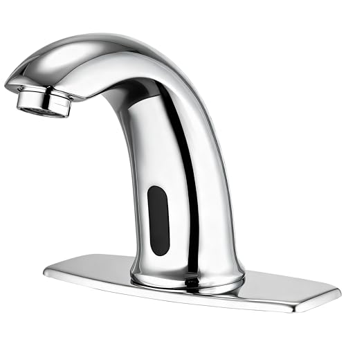 Touchless Bathroom Sink Faucet Automatic Motion Sensor Hands Free Faucet | Chrome plating, with hole cover plate and temperature mixer, commercial solid brass faucet, AC/DC powered, 1 hole or 3 hole - color: Chrome