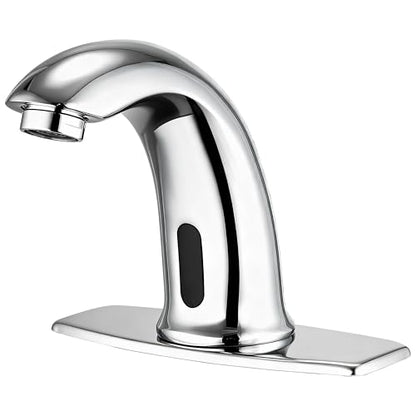Touchless Bathroom Sink Faucet Automatic Motion Sensor Hands Free Faucet | Chrome plating, with hole cover plate and temperature mixer, commercial solid brass faucet, AC/DC powered, 1 hole or 3 hole - color: Chrome