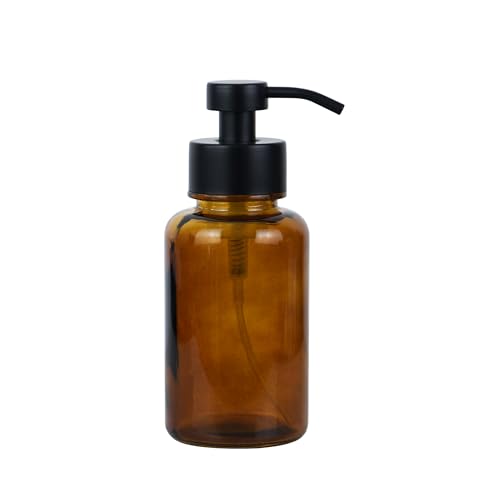 15 oz Amber-Tinted Thick Glass Foaming Soap Dispenser, Refillable Foaming Soap Dispenser with Black Rust-Proof Foam Pump, Suitable for Bathrooms and Kitchens (1, Amber) - color: Amber