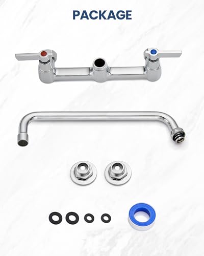 Airuida 8 Inch Chrome Polish Wall Mounted Kitchen Faucet with 12 Inch Spout | Commercial Sink Faucet,Dual Handles,Utility Sink Faucet,360° Swivel Spout - size: 12 Inches Spout