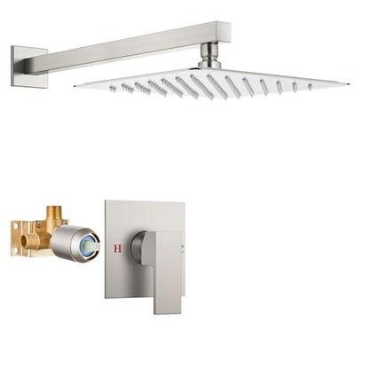 Airuida Shower Faucet Set,10 Inch Shower Valve Kit,Brushed Nickel | Male Threads,Rough-in Valve Shower Trim Kit,Single Handle Control Shower Set - color: Brushed Nickel, size: 10 Inch