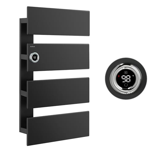P&Dlusir X Series Heated Towel Rack, 4 Panel, Black, Left-Wiring | Thermo Control and Timer (1-24h, On), Fast Heating and Drying, Memory & Remote Control Compatible, Memory Function - color: Black, size: 4 Panel