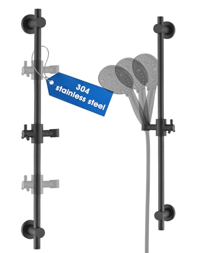 All Metal Shower Slide Bar with Adjustable Handheld Shower Head Holder, 25 Inch SUS304 Stainless Steel Shower Rail, Replacement for RV, Camper, Hotel & Bathroom, Polished Matte Black - color: MB