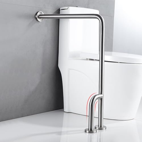 Shower Handicap Grab Bars for Bathroom Wall, Curved Stainless Steel Toilet Grab Bar Toilet with Legs,Wall Mounted Floor-Standing Safety Handrail, Support Handle for Seniors Disabled, 55×70cm Left - size: Left