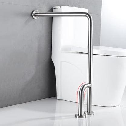 Shower Handicap Grab Bars for Bathroom Wall, Curved Stainless Steel Toilet Grab Bar Toilet with Legs,Wall Mounted Floor-Standing Safety Handrail, Support Handle for Seniors Disabled, 55×70cm Left - size: Left
