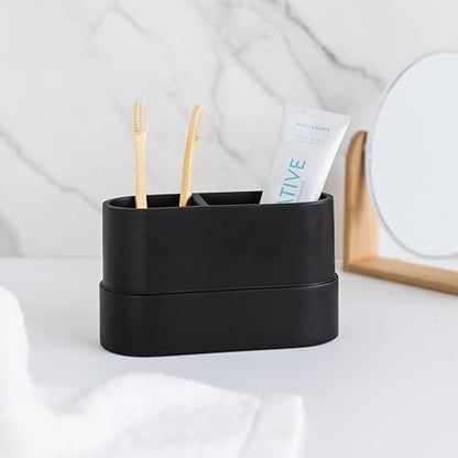Yew Design Matte Black Bathroom Toothbrush Holder Cup - Round Large - color: Large Round Matte Black