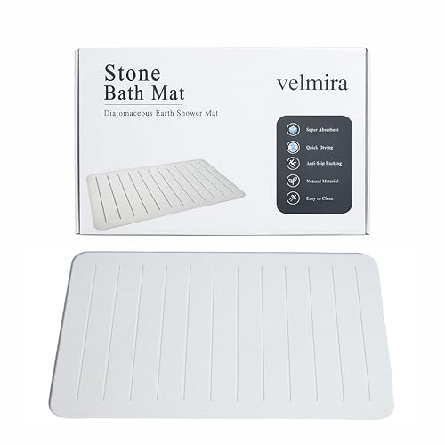 Stone Bath Mat, Quick Dry Shower Mat, Diatomaceous Earth Shower Mat, Non-Slip Hard Surface, Ultra Absorbent Bathroom Floor Mat for Tub, Entry, or Sink – 23.5" x 15.4", Gray White(Line) - color: B-gray White