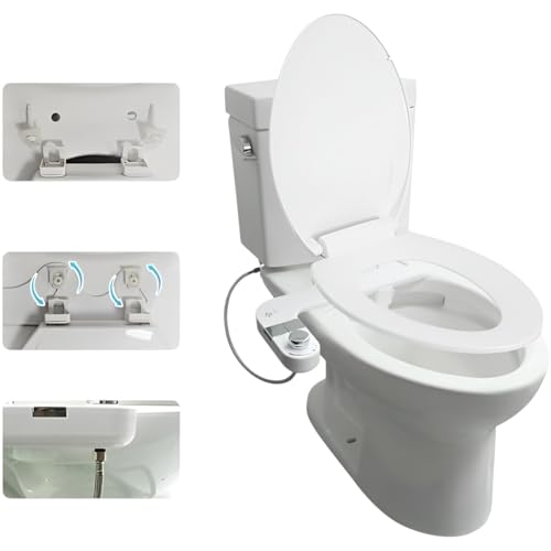 Bidet Attachment for Toilet, Non-Electric Cold Water Bidet with Dual Nozzles (Rear & Feminine Wash), Self-Cleaning Nozzle Rinse, Adjustable Water Pressure Control, Easy Install Kit, Fits Most Toilets