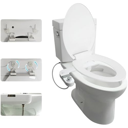 Bidet Attachment for Toilet, Non-Electric Cold Water Bidet with Dual Nozzles (Rear & Feminine Wash), Self-Cleaning Nozzle Rinse, Adjustable Water Pressure Control, Easy Install Kit, Fits Most Toilets