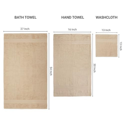 Bath Towel Set 6 Piece 100% Cotton Towel, Aurora Collection, Durable, Quick Dry & Lightweight Extra Soft Towels, 2 Bath Towels, 2 Hand Towels, 2 Washcloths, Everyday Use for Pool Days - Beige - color: Beige