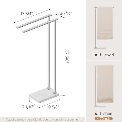 KES Standing Towel Rack, Marble Base, 36" H, L-Shape, Brushed Finish | Equal-height, Heavy 9 lbs Base, 304 Stainless Steel, Anti-Tip & Anti-Loosening, Fits Bath Sheets, No Drilling Required - size: 37 inch (2-tier, Equal Height)