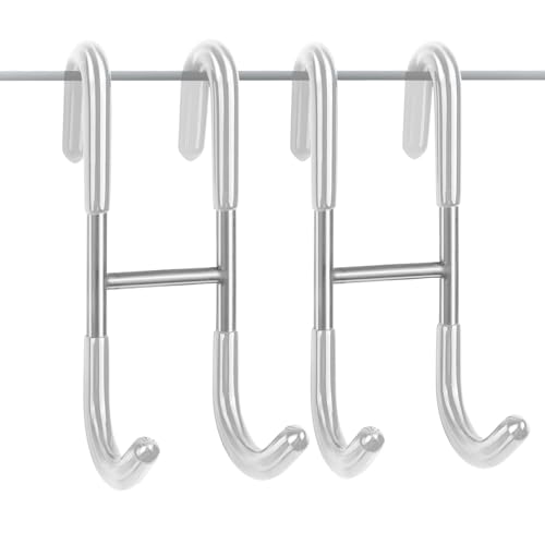 Over Shower Door Hooks for Towels – Rustproof Stainless Steel Bathroom Hooks for Glass Shower Doors, No-Drill Hangers for Robes, Towels & Loofahs, Fits Framed and Frameless Doors(2, Silver) - color: Silver